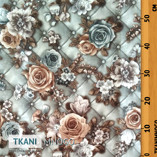 Фото фактуры микровелюра “M88-1A” мультиколор, цветы, ромб.